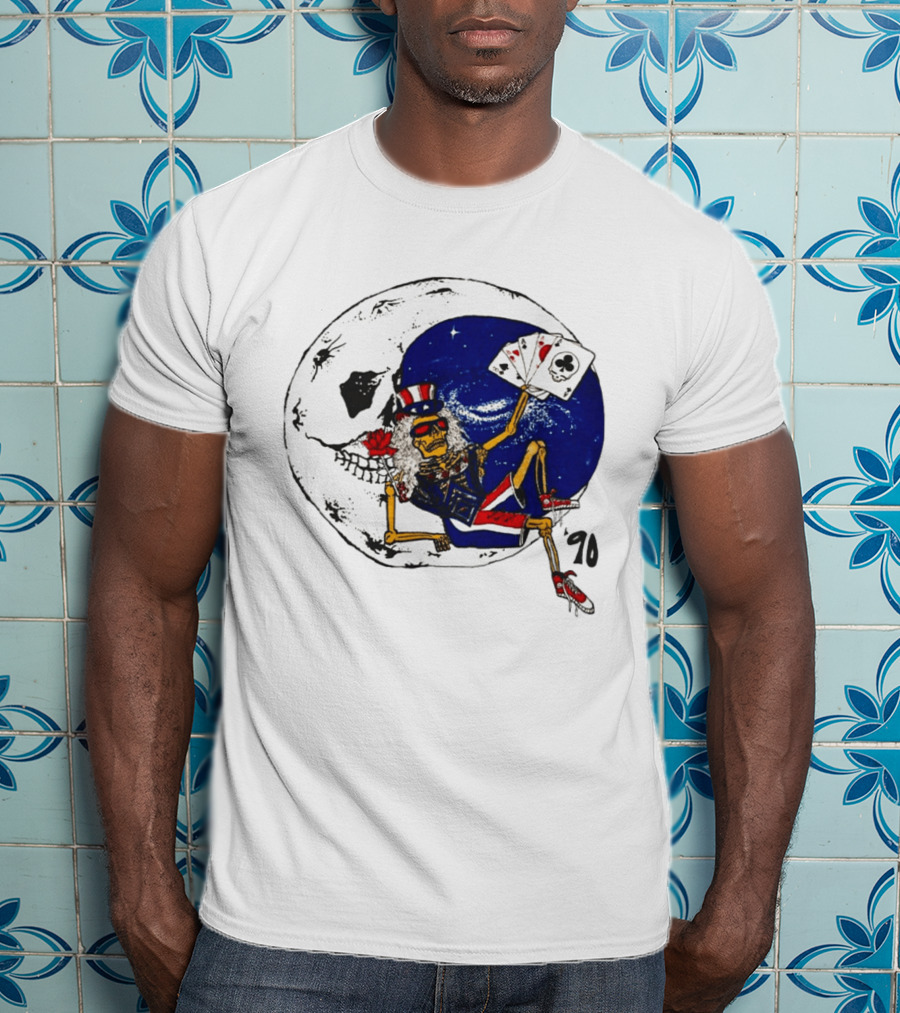Grateful Dead 1990 Rare Uncle Sam Skeleton Moon Playing Cards T-Shirt