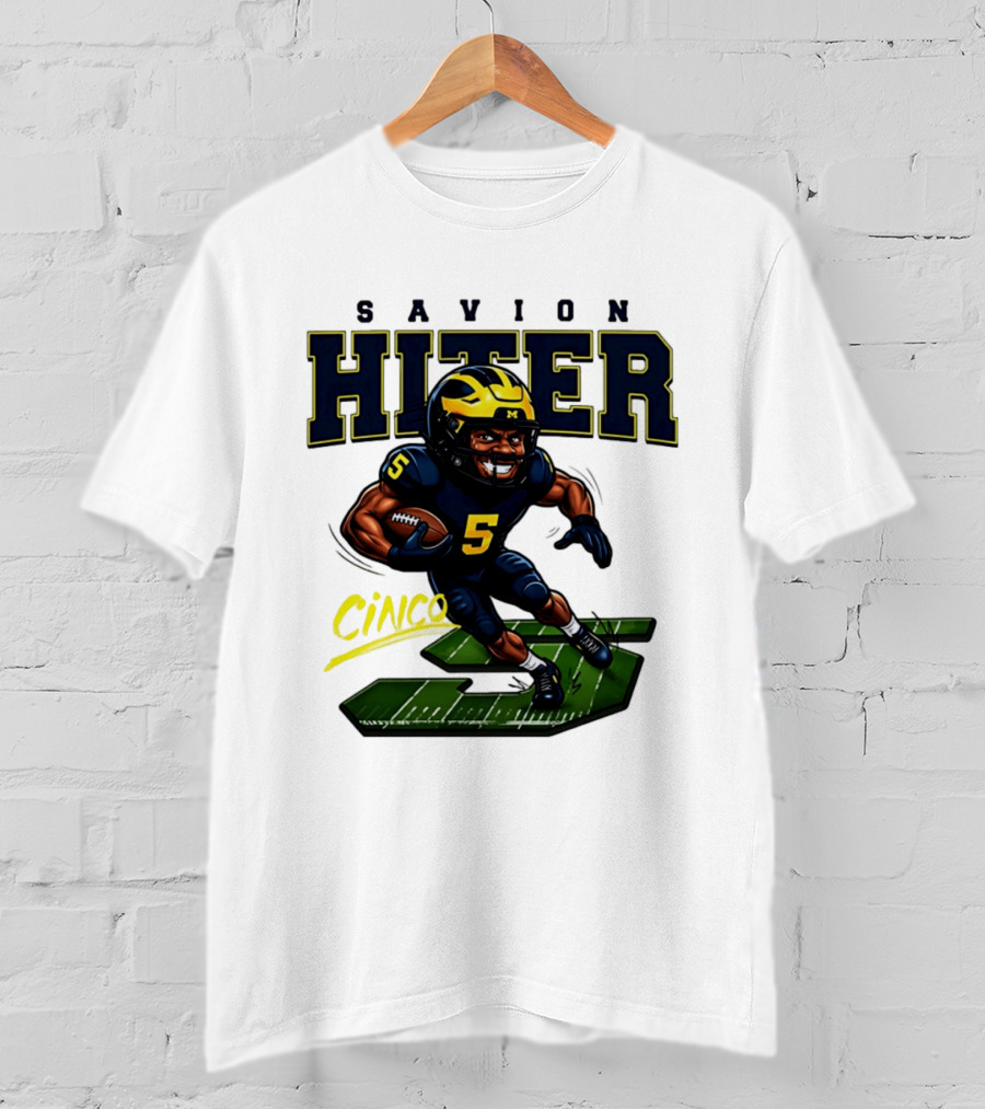 Savion Hiter Number 5 Cinco Valiant Michigan Wolverines Football Cartoon T-Shirt