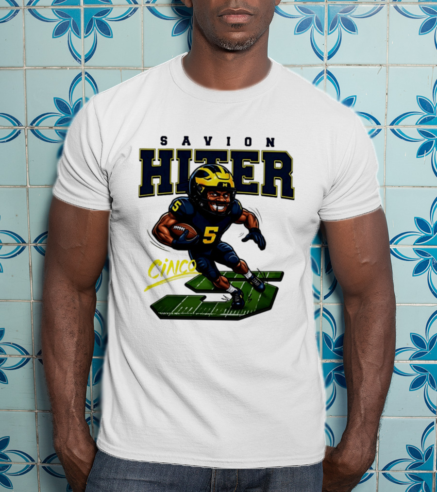Savion Hiter Number 5 Cinco Valiant Michigan Wolverines Football Cartoon T-Shirt