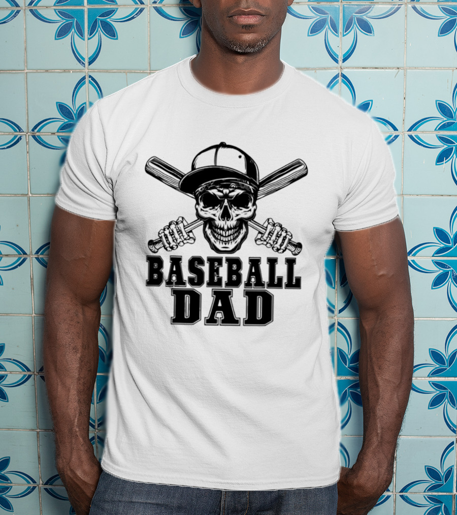 Baseball Dad Skull With Cap And Bats T-Shirt