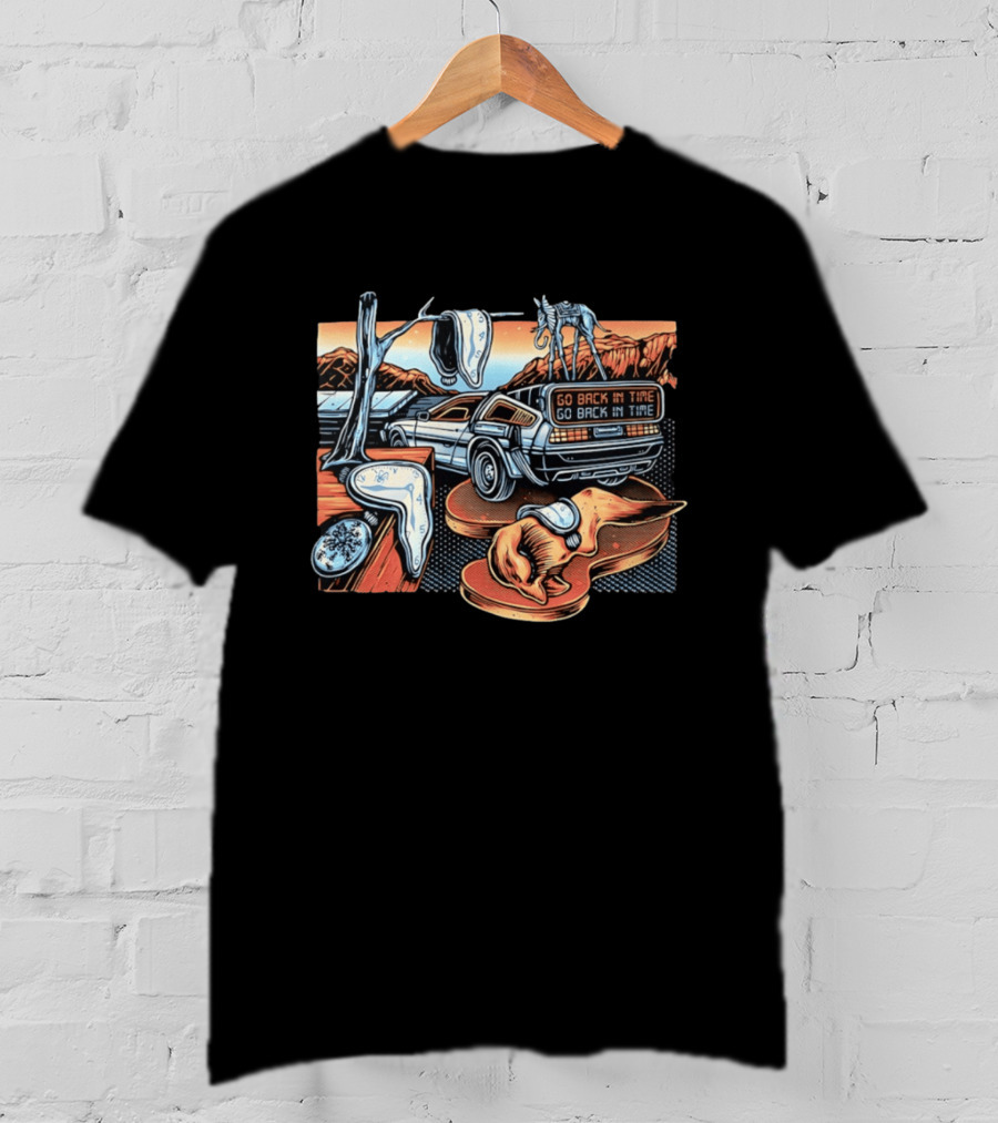 Back To The Future Time Travel Car Meets Salvador Dali's The Persistence Of Memory T-Shirt
