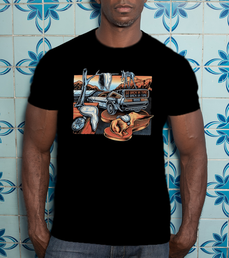 Back To The Future Time Travel Car Meets Salvador Dali's The Persistence Of Memory T-Shirt