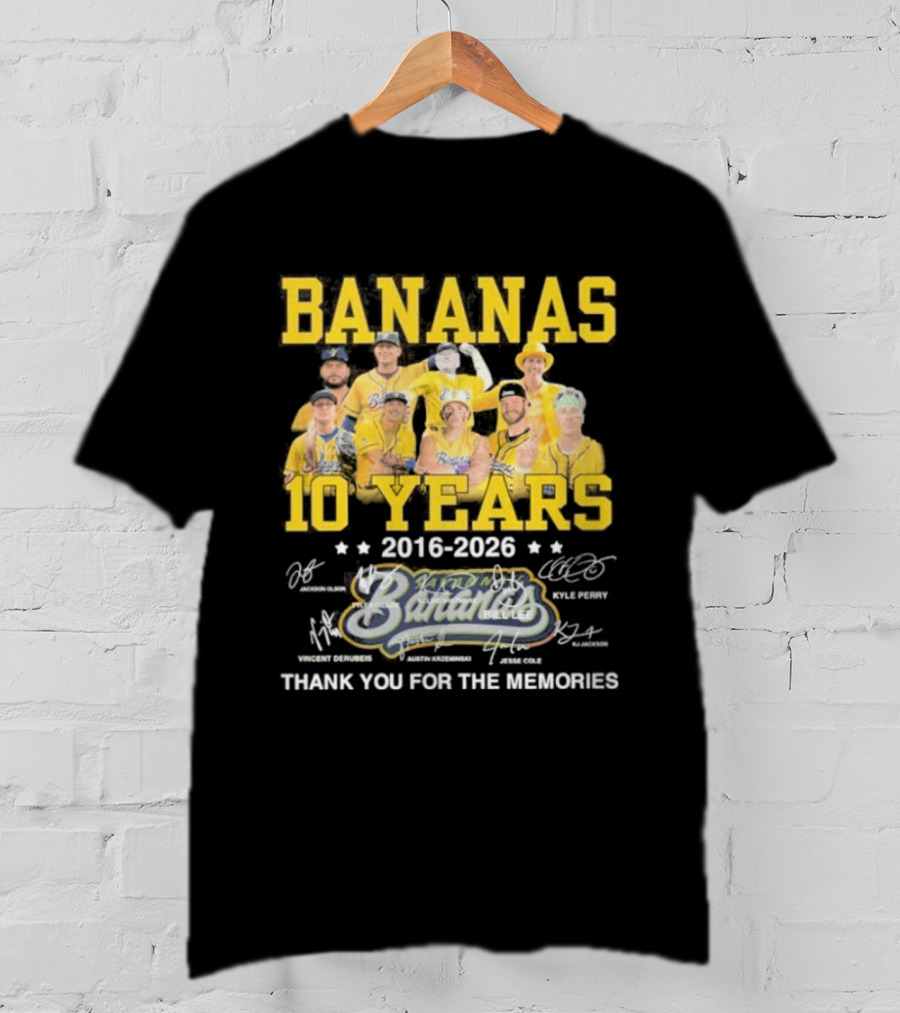 Bananas Baseball 10 Years 2016 2026 Thank You For The Memories T-Shirt