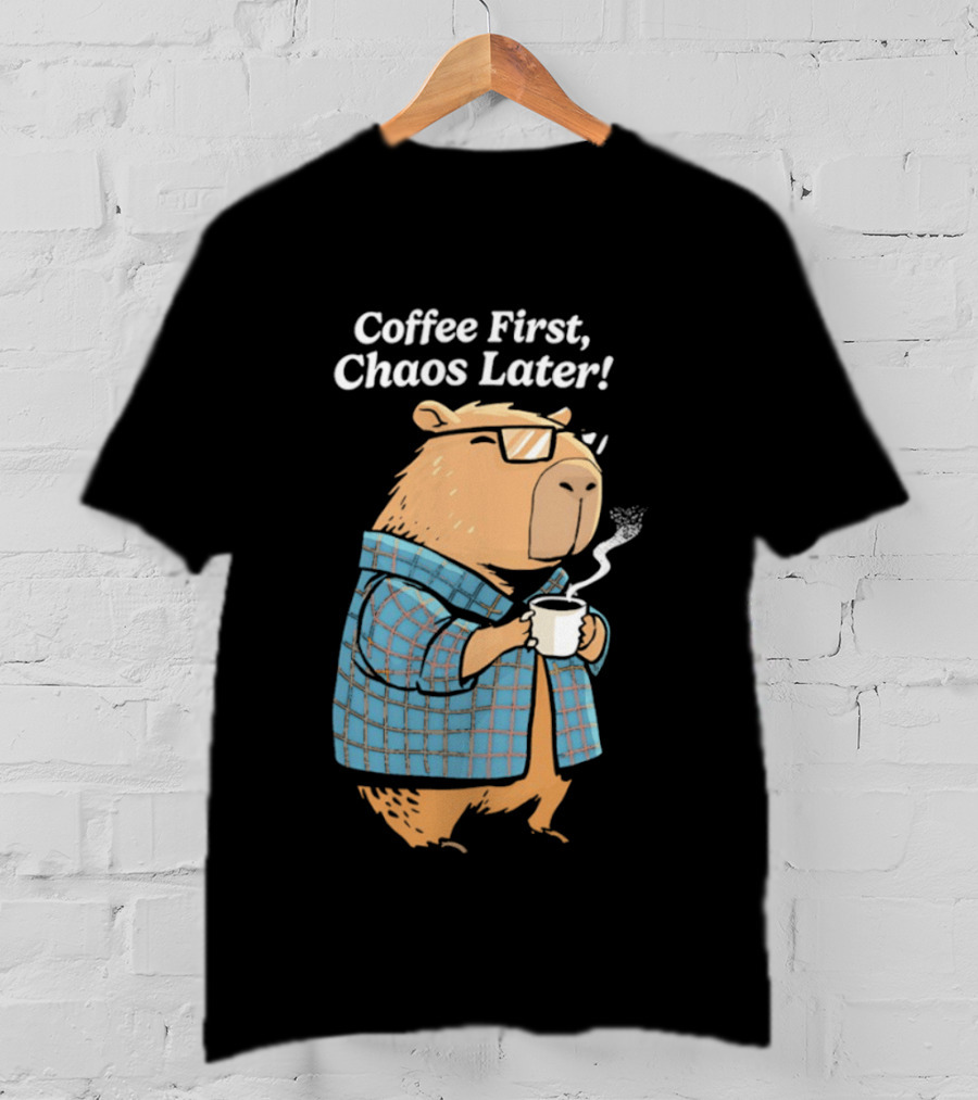Coffee First Chaos Later Capybara In Plaid With T-Shirt