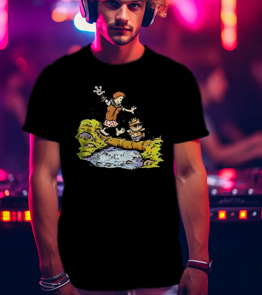 Princess Donut Calvin And Hobbes Comic Adventure Carl Crossing Log T-Shirt