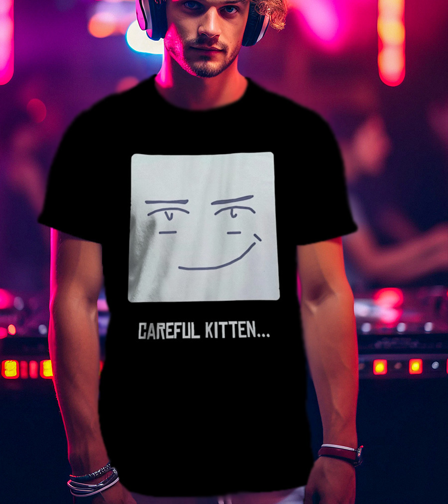 Roblox Man Face Careful Kitten Meme T-Shirt