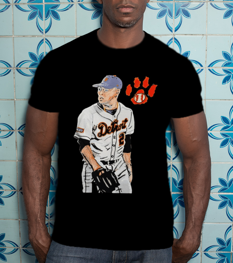 Detroit Tigers Tarik Skubal Baseball Cartoon Character With Paw Print And Baseball T-Shirt