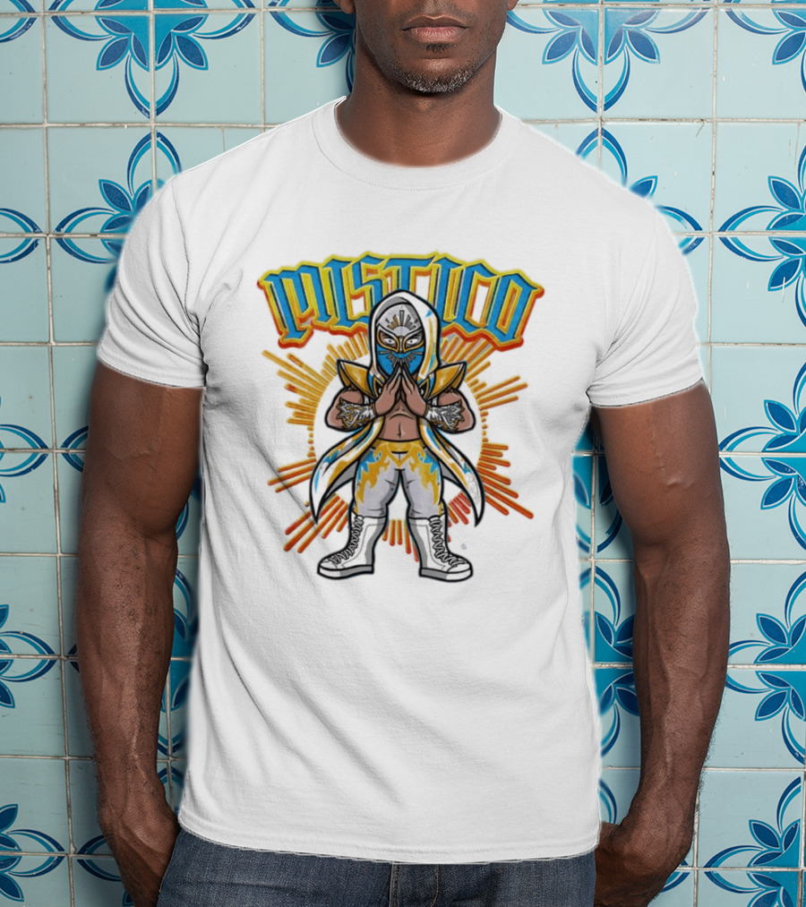 Mistico Cartoon Wrestler Sunburst AEW Lucha Libre T-Shirt
