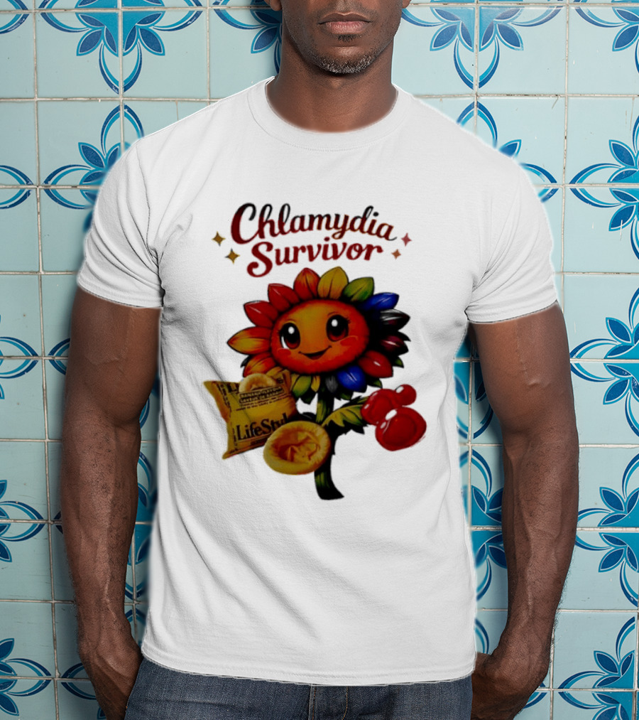Chlamydia Survivor Rainbow Sunflower LifeStyles Condom Sexual Health Awareness STI STD T-Shirt