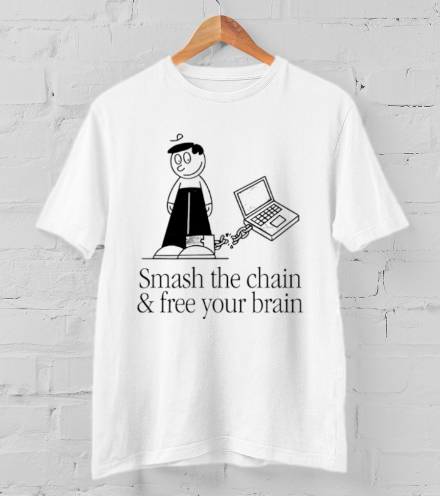 Smash The Chain And Free Your Brain Cartoon With Chained Laptop T-Shirt