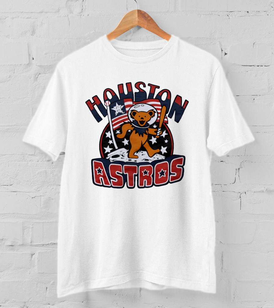 Houston Astros Grateful Dead Dancing Bear Astronaut Moon Scene T-Shirt