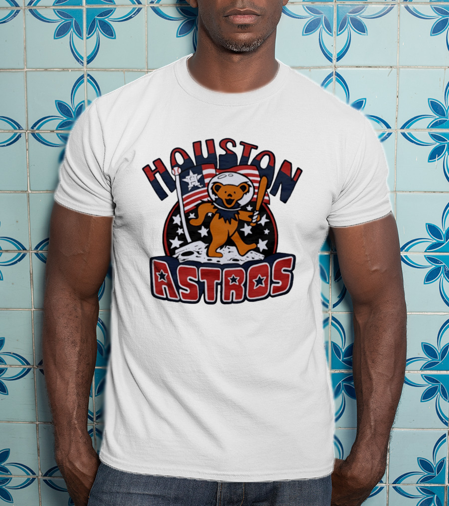 Houston Astros Grateful Dead Dancing Bear Astronaut Moon Scene T-Shirt