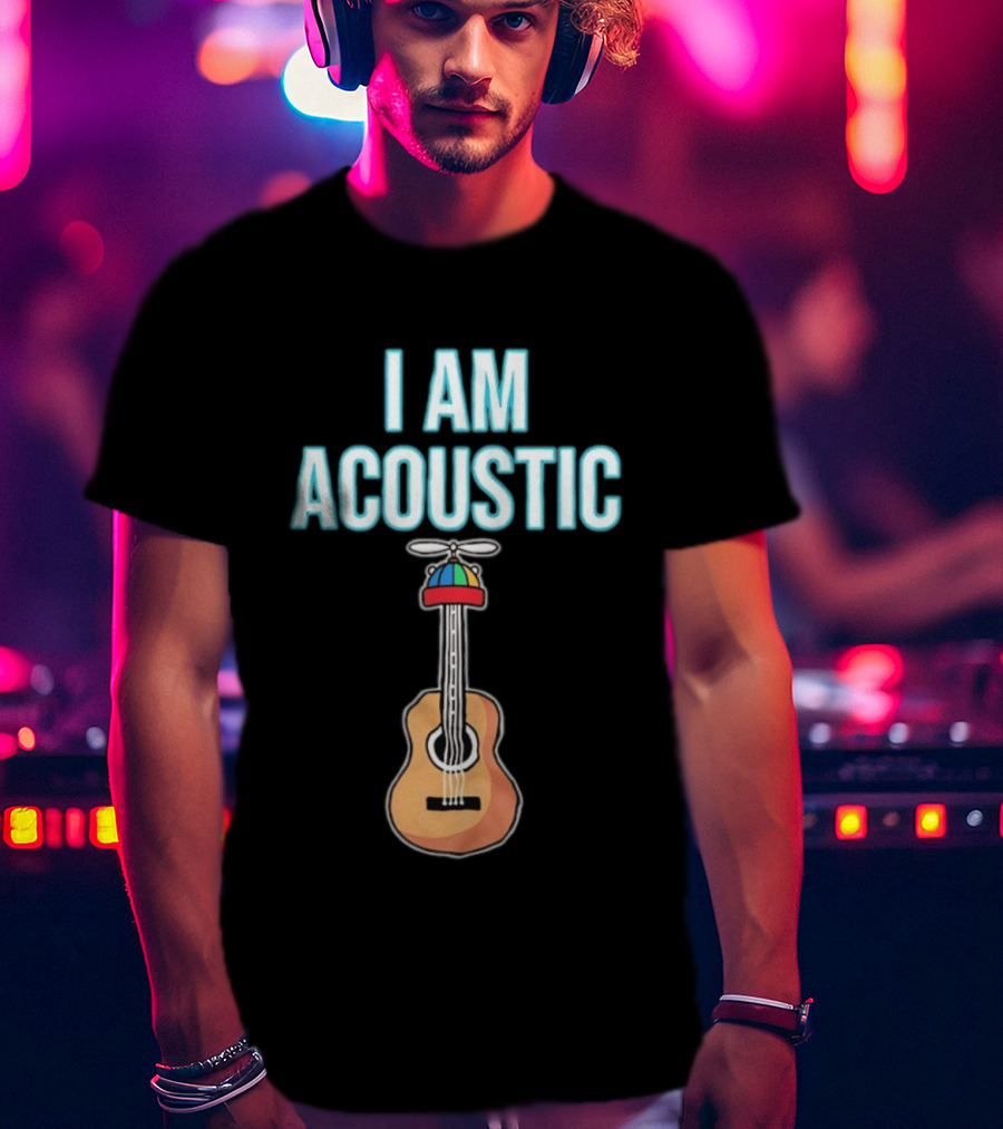 I Am Acoustic Guitar With Beanie Propeller Hat T-Shirt