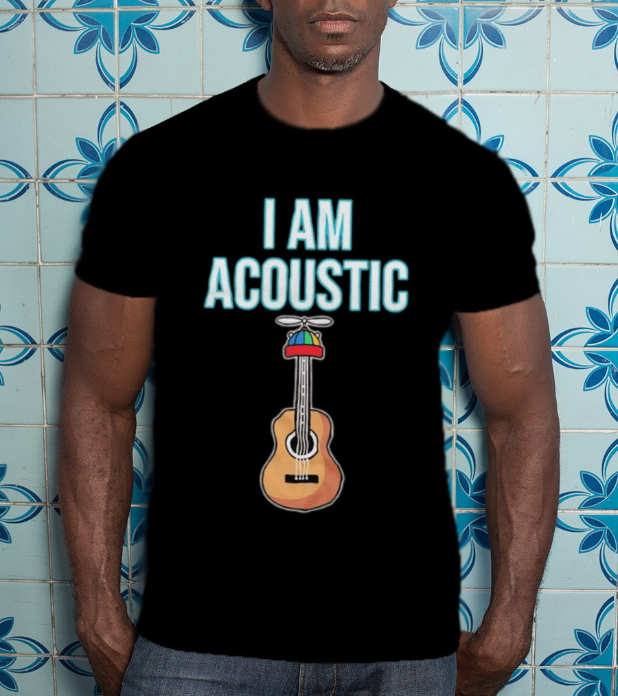 I Am Acoustic Guitar With Beanie Propeller Hat T-Shirt