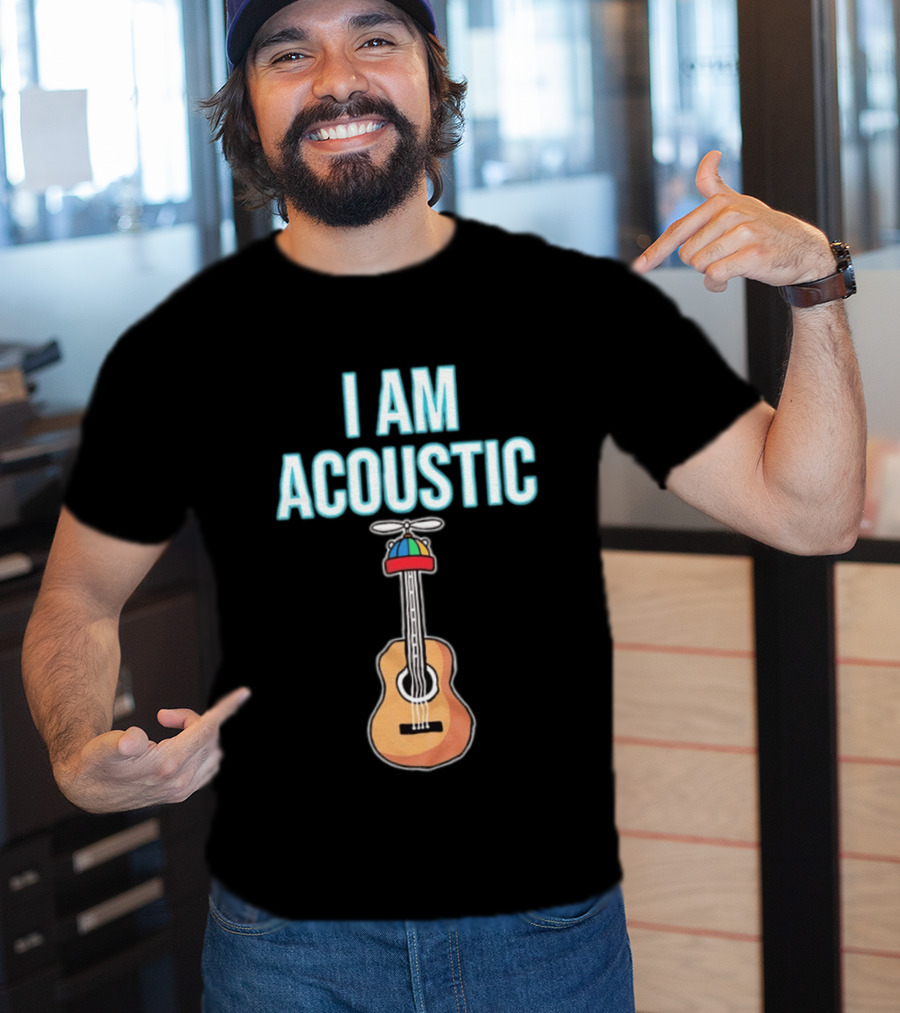 I Am Acoustic Guitar With Beanie Propeller Hat T-Shirt