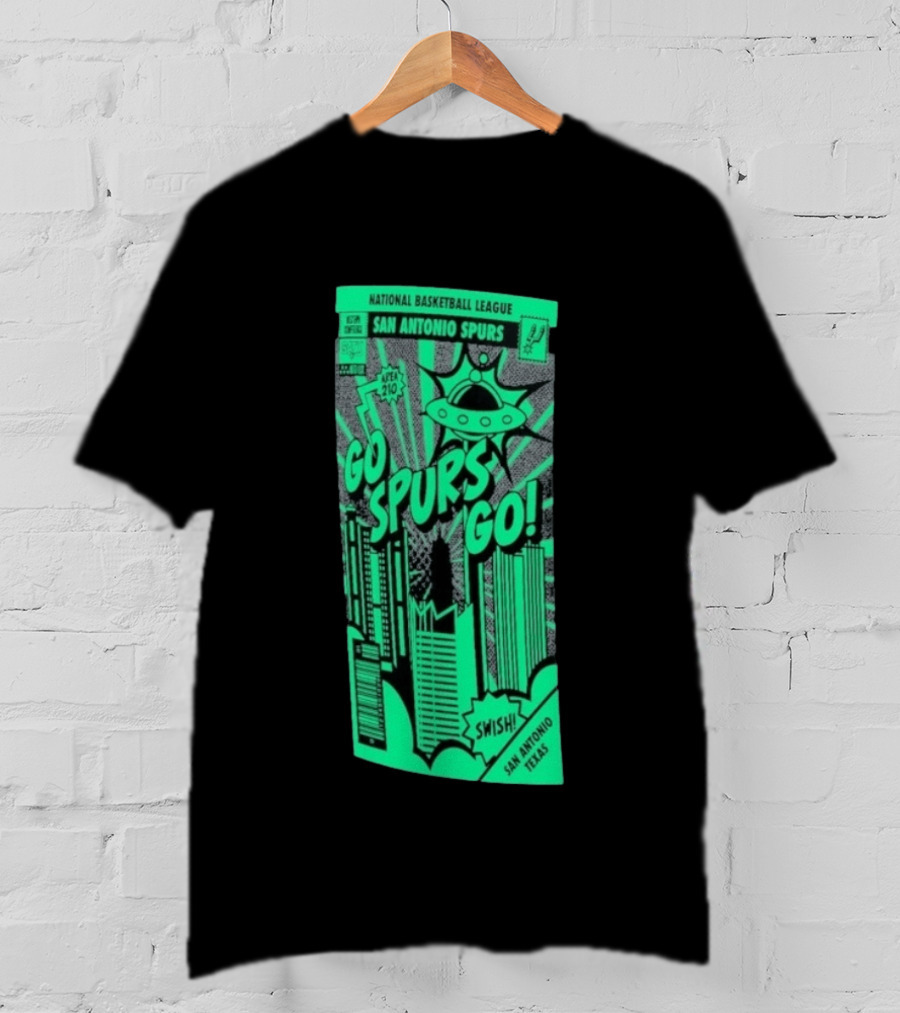 National Basketball League San Antonio Spurs Go Spurs Go Area 210 San Antonio Texas Comic Swish T-Shirt