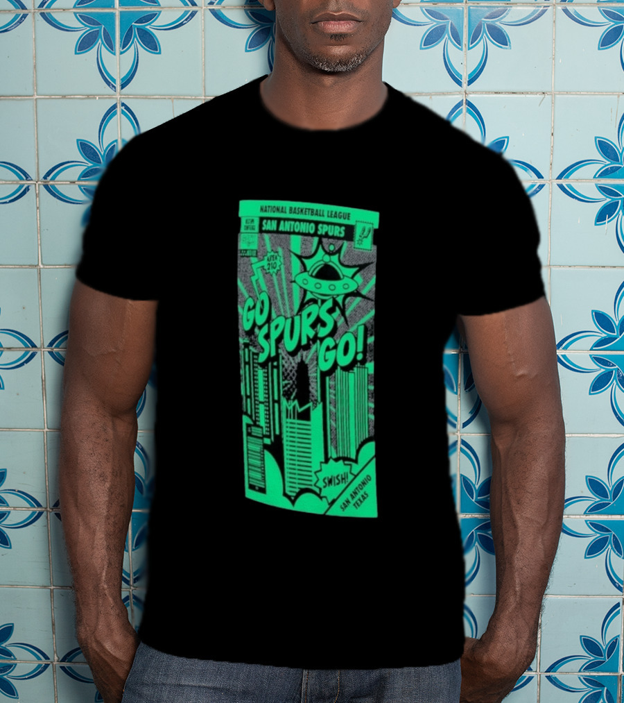 National Basketball League San Antonio Spurs Go Spurs Go Area 210 San Antonio Texas Comic Swish T-Shirt