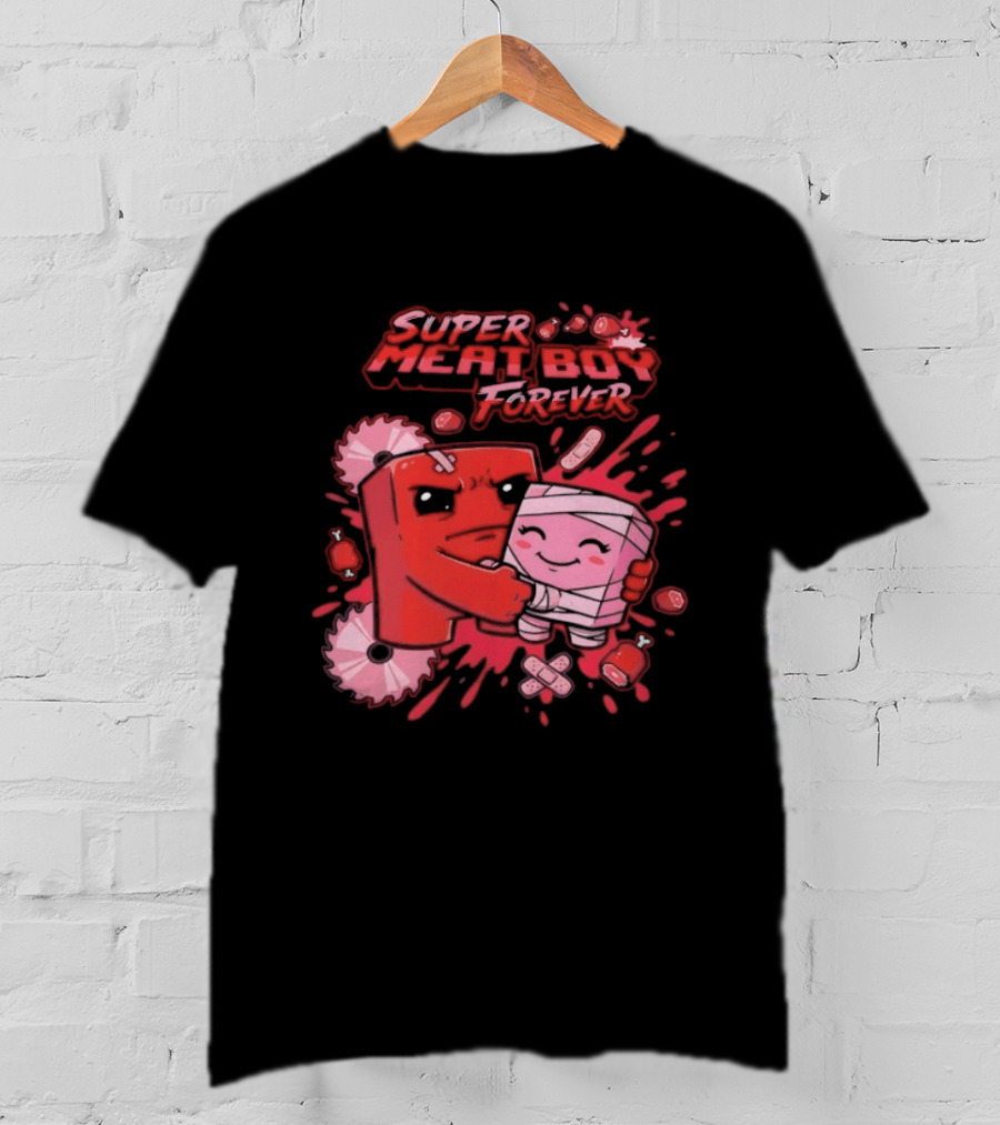 Super Meat Boy Forever Retro Character Hugging T-Shirt