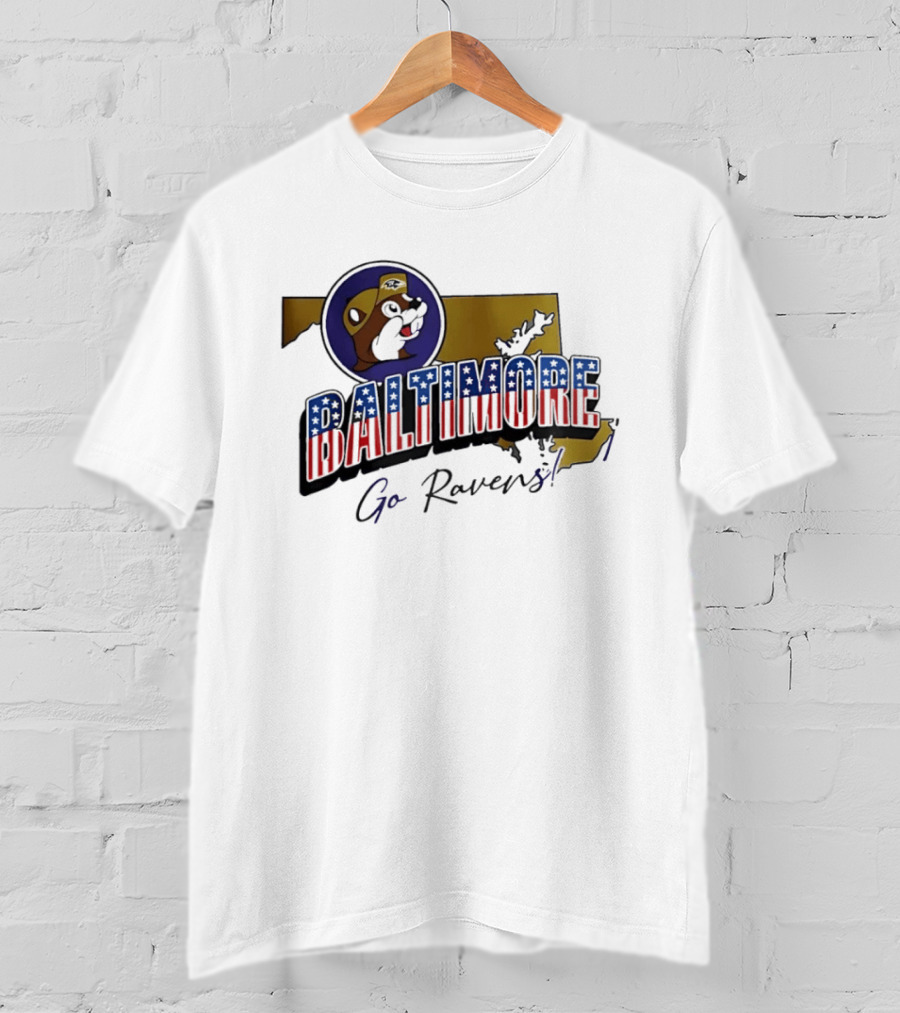 Baltimore Ravens Go Ravens Buc Ee's Patriotic Map Collaboration T-Shirt