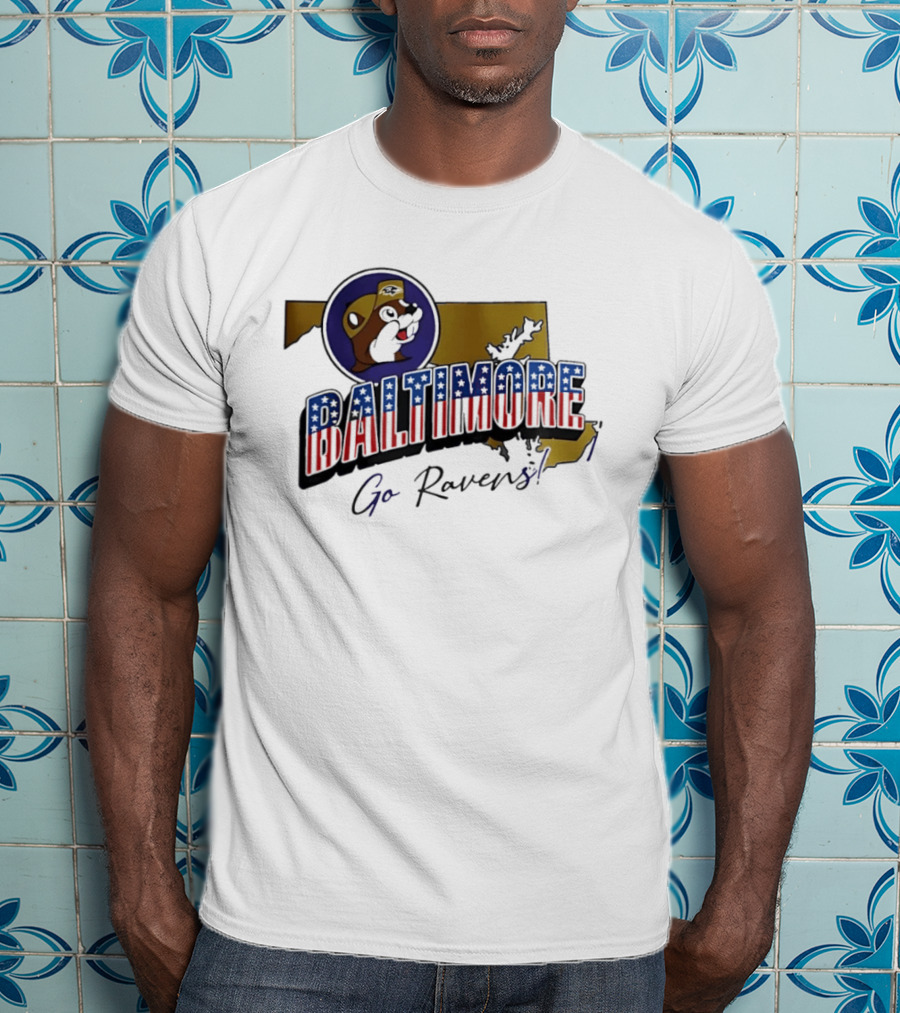 Baltimore Ravens Go Ravens Buc Ee's Patriotic Map Collaboration T-Shirt