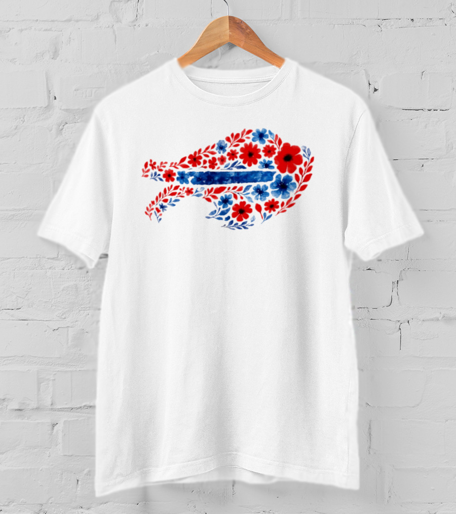 Buffalo Bills Floral Team Art Blue And Red Flowers T-Shirt