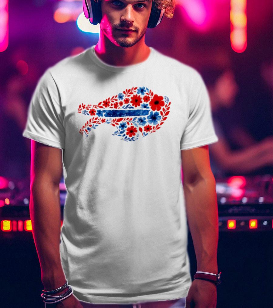 Buffalo Bills Floral Team Art Blue And Red Flowers T-Shirt