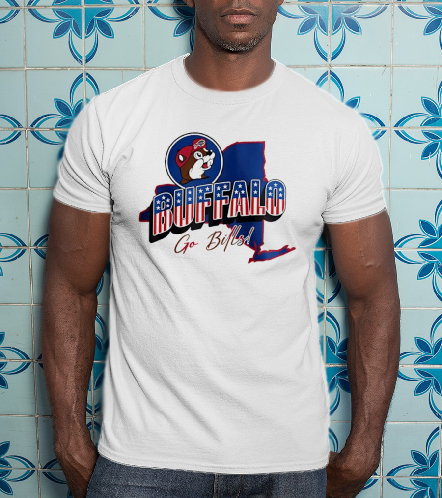 Buffalo Bills Buc Ee's Patriotic Go Bills Map T-Shirt