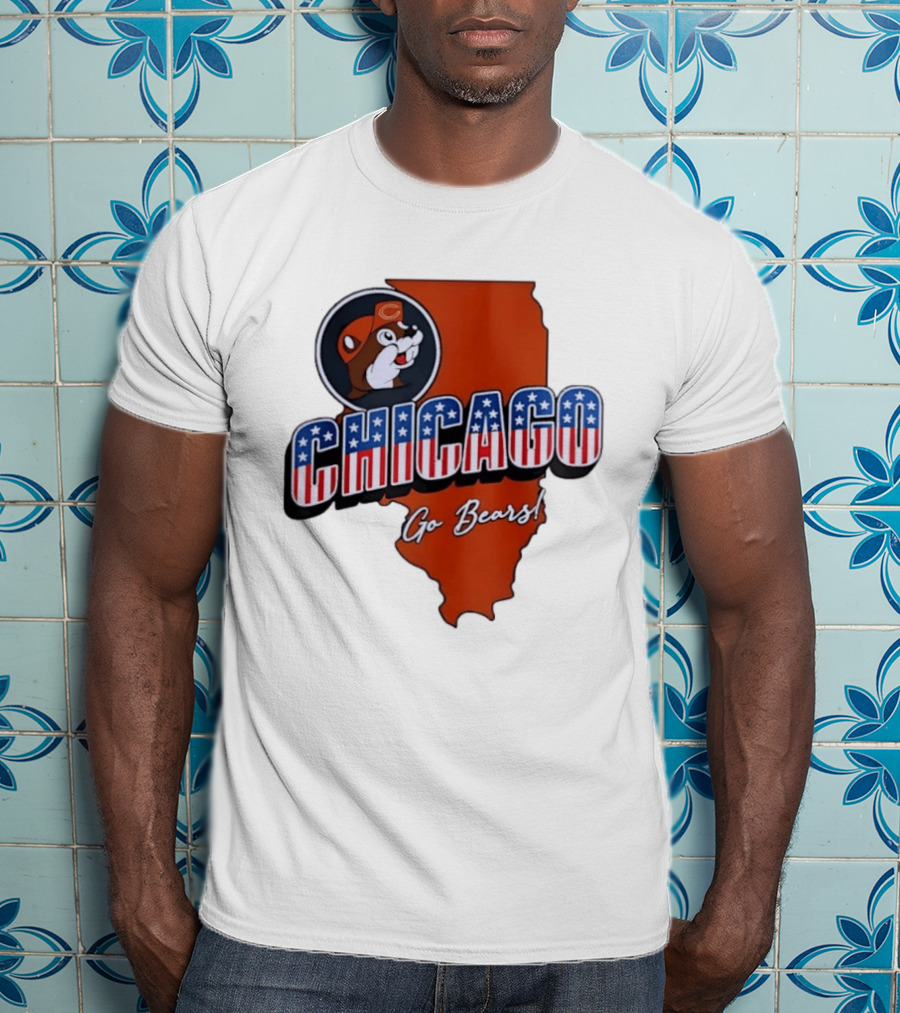 Chicago Bears Buc Ee's Go Bears Patriotic Illinois Map T-Shirt