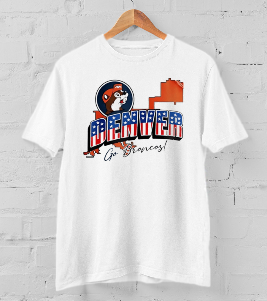 Denver Broncos Buc Ee's Go Broncos Patriotic Map T-Shirt