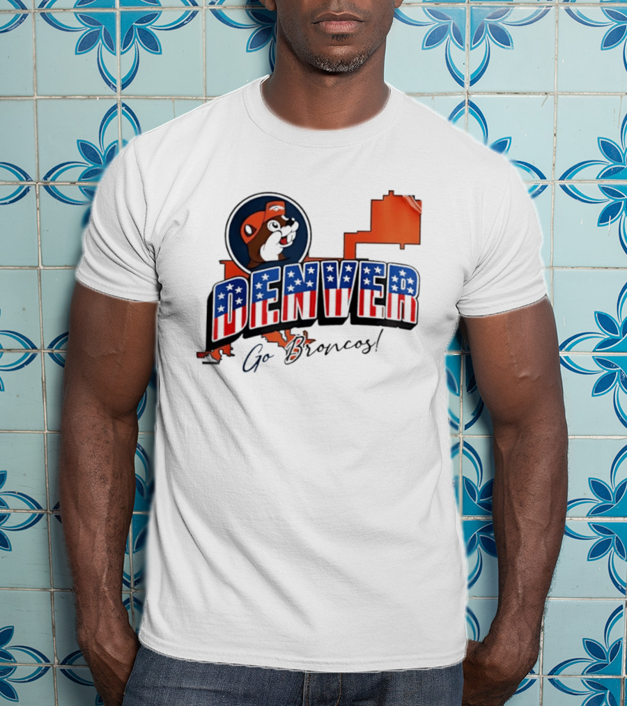Denver Broncos Buc Ee's Go Broncos Patriotic Map T-Shirt