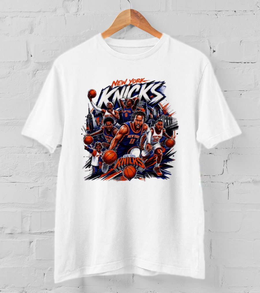 New York Knicks Basketball Team 2026 Skyline Action T-Shirt