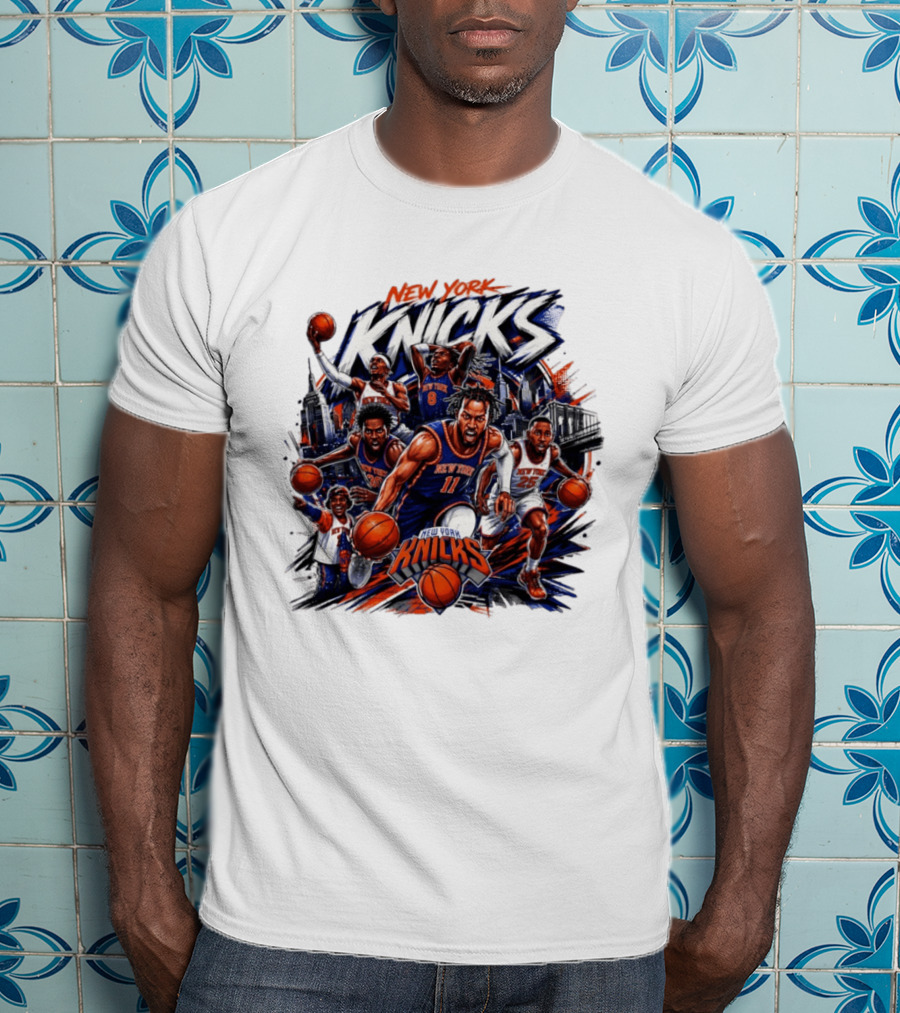 New York Knicks Basketball Team 2026 Skyline Action T-Shirt