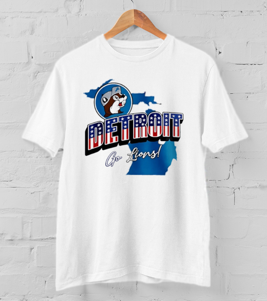 Detroit Lions Buc Ee's Go Lions Patriotic Michigan Map T-Shirt