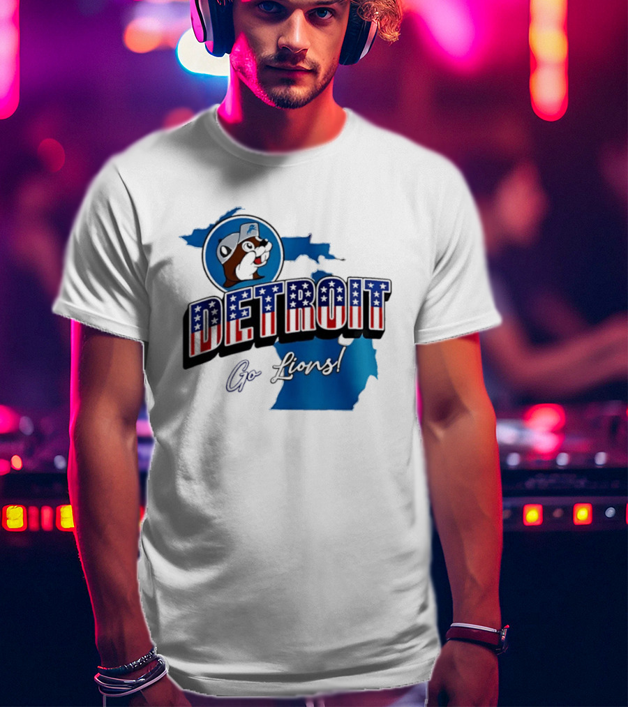 Detroit Lions Buc Ee's Go Lions Patriotic Michigan Map T-Shirt