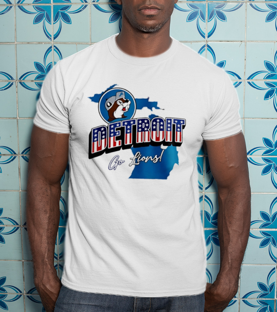 Detroit Lions Buc Ee's Go Lions Patriotic Michigan Map T-Shirt
