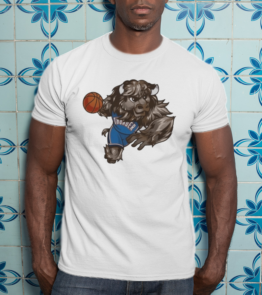 Oklahoma City Thunder Rumble The Bison Basketball Mascot Fun T-Shirt