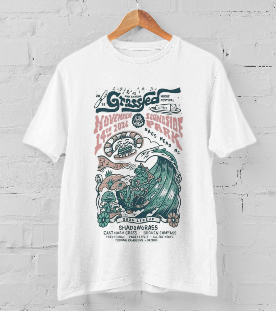 Shadowgrass November 14 2026 Nags Head NC Psychedelic Swirling Mushroom Wave T-Shirt