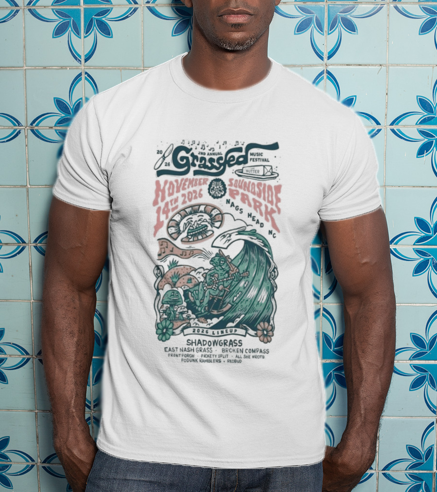 Shadowgrass November 14 2026 Nags Head NC Psychedelic Swirling Mushroom Wave T-Shirt
