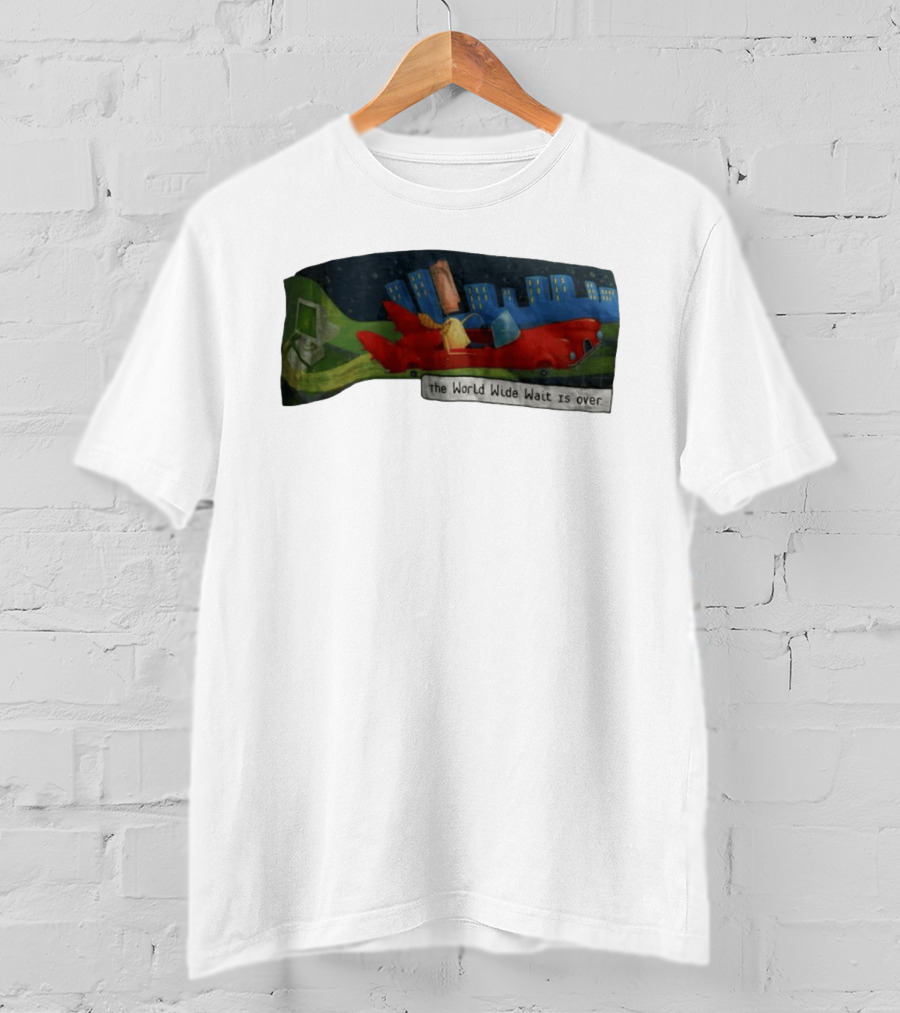 The World Wide Wait Is Over Red Car Cityscape Adventure T-Shirt