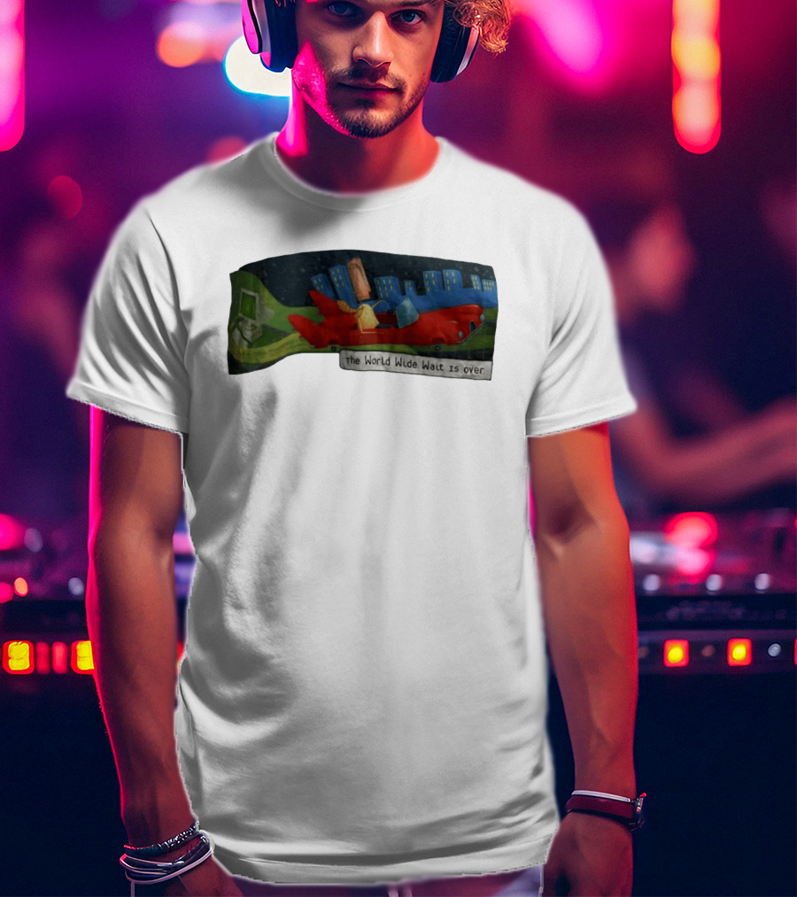 The World Wide Wait Is Over Red Car Cityscape Adventure T-Shirt