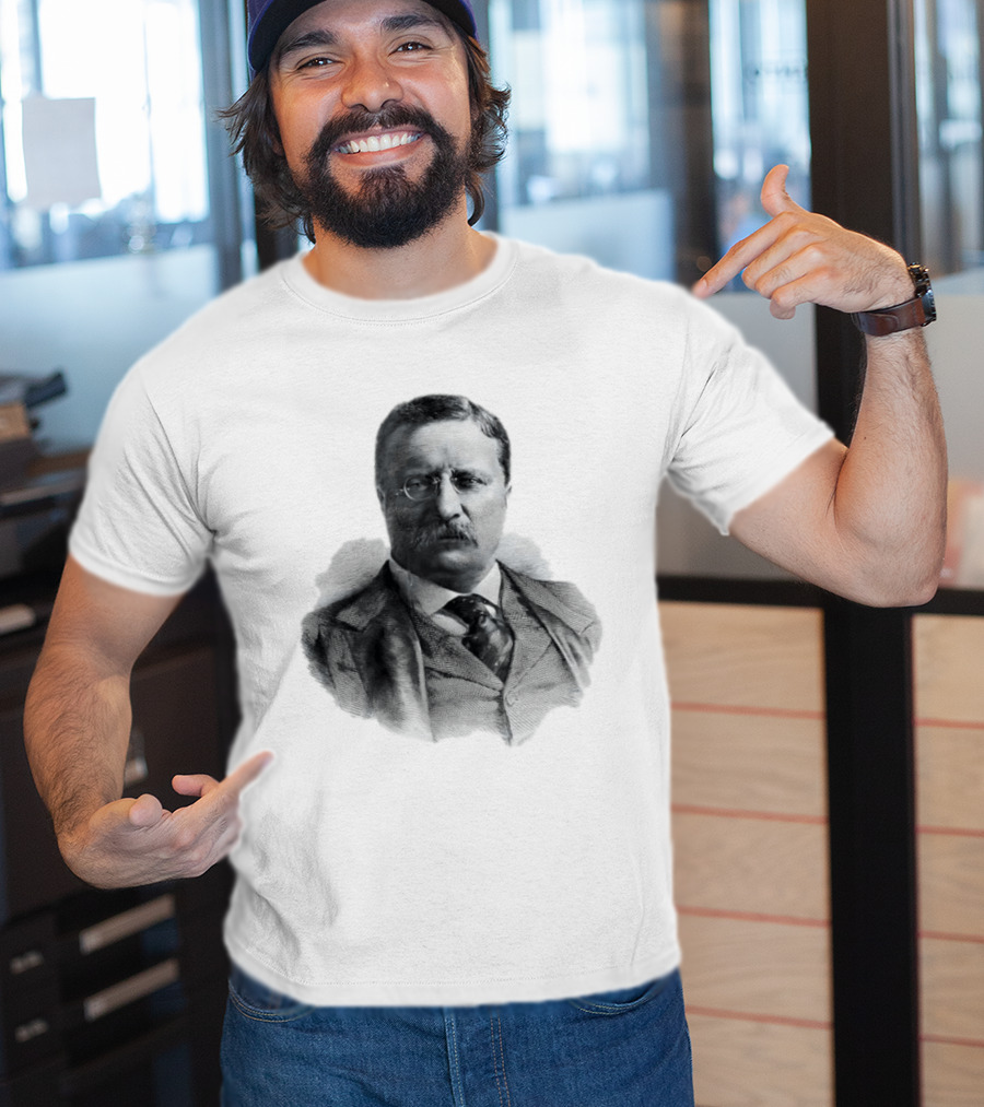 Theodore Roosevelt Engraving President USA Iconic Historical Figure T-Shirt