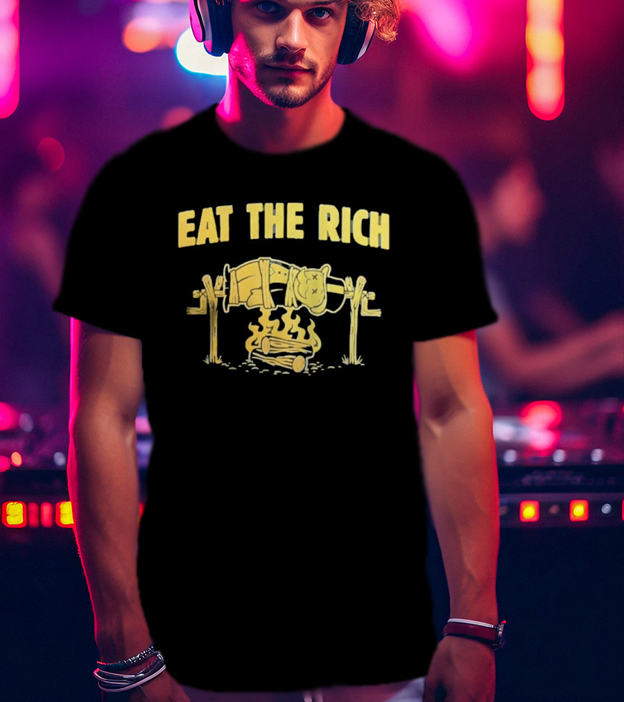 Eat The Rich Monopoly Man Over Campfire Satire T-Shirt