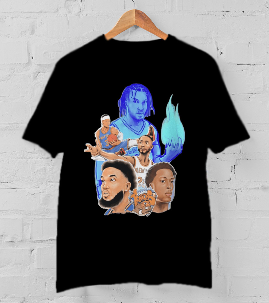 New York Knicks Basketball Stars Collage With Team Logo And Players T-Shirt