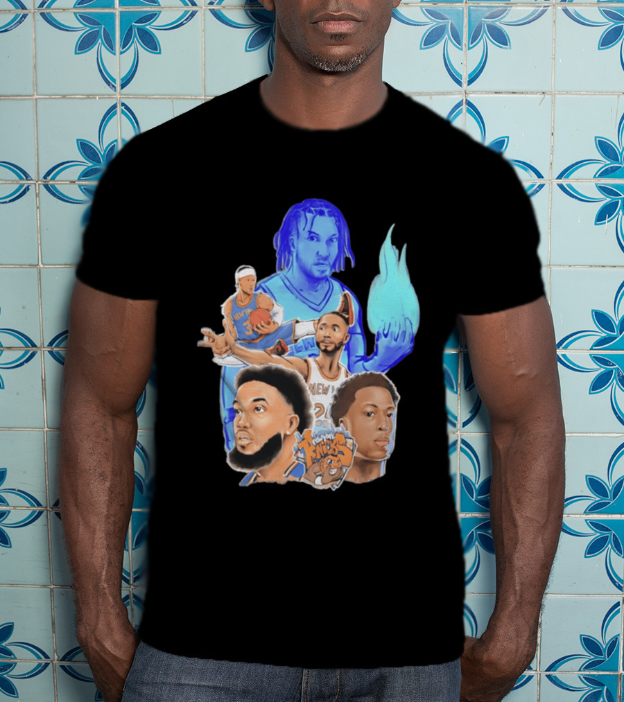 New York Knicks Basketball Stars Collage With Team Logo And Players T-Shirt