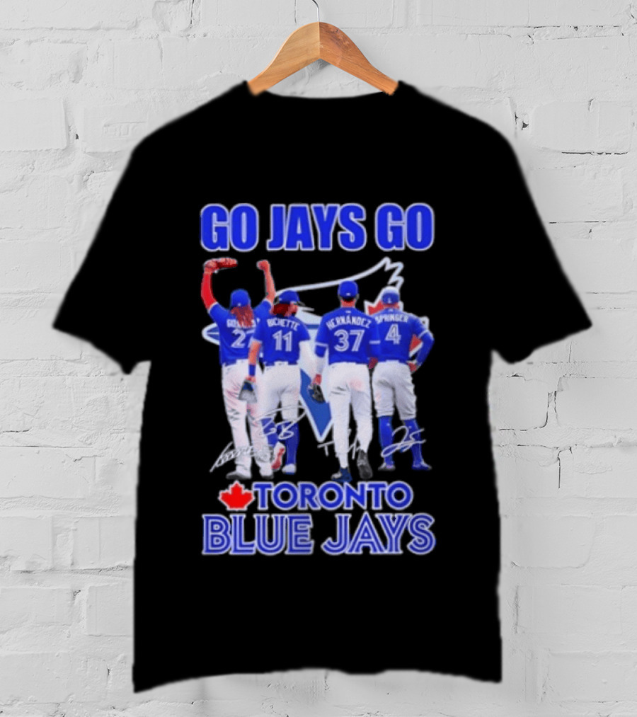 Go Jays Go Toronto Blue Jays Bichette Guerrero Hernandez Springer Autographed Baseball T-Shirt