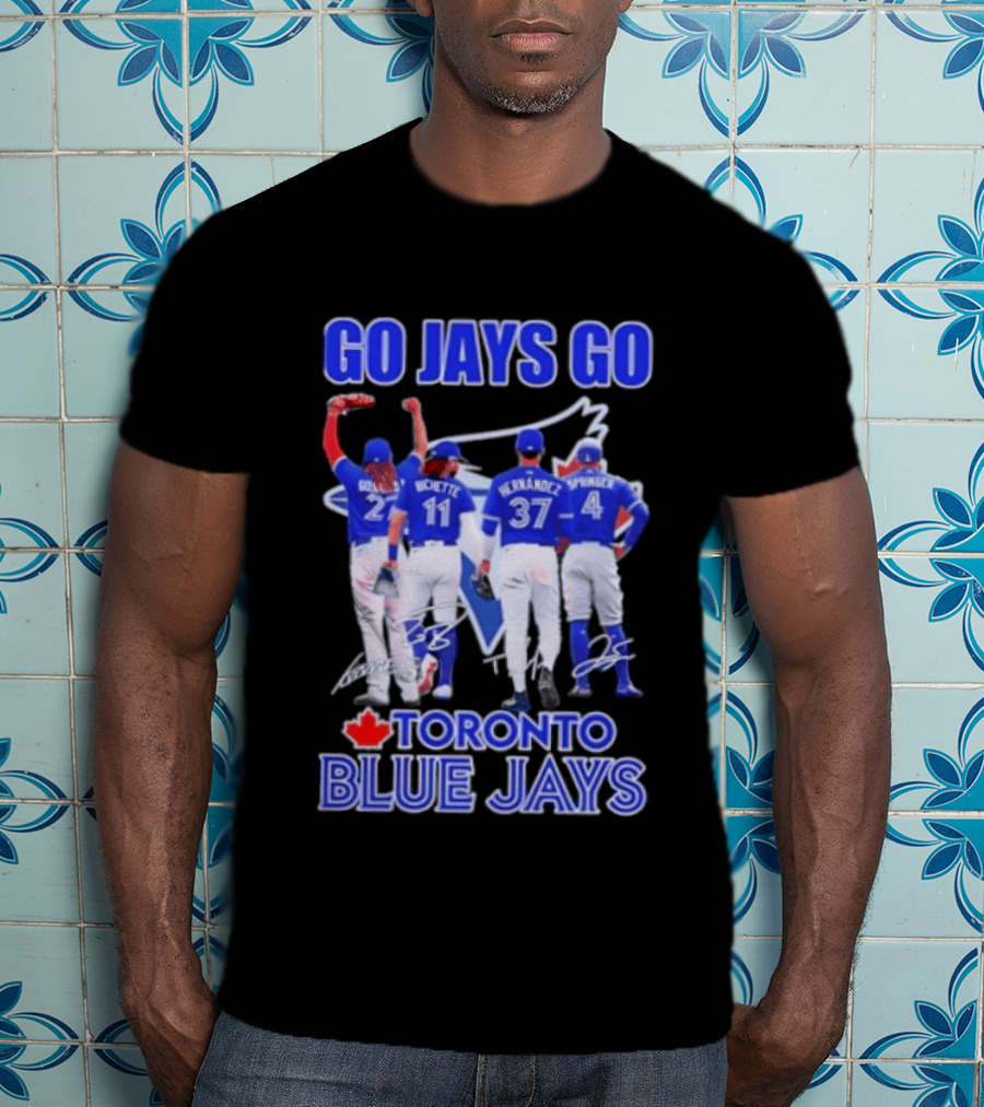 Go Jays Go Toronto Blue Jays Bichette Guerrero Hernandez Springer Autographed Baseball T-Shirt
