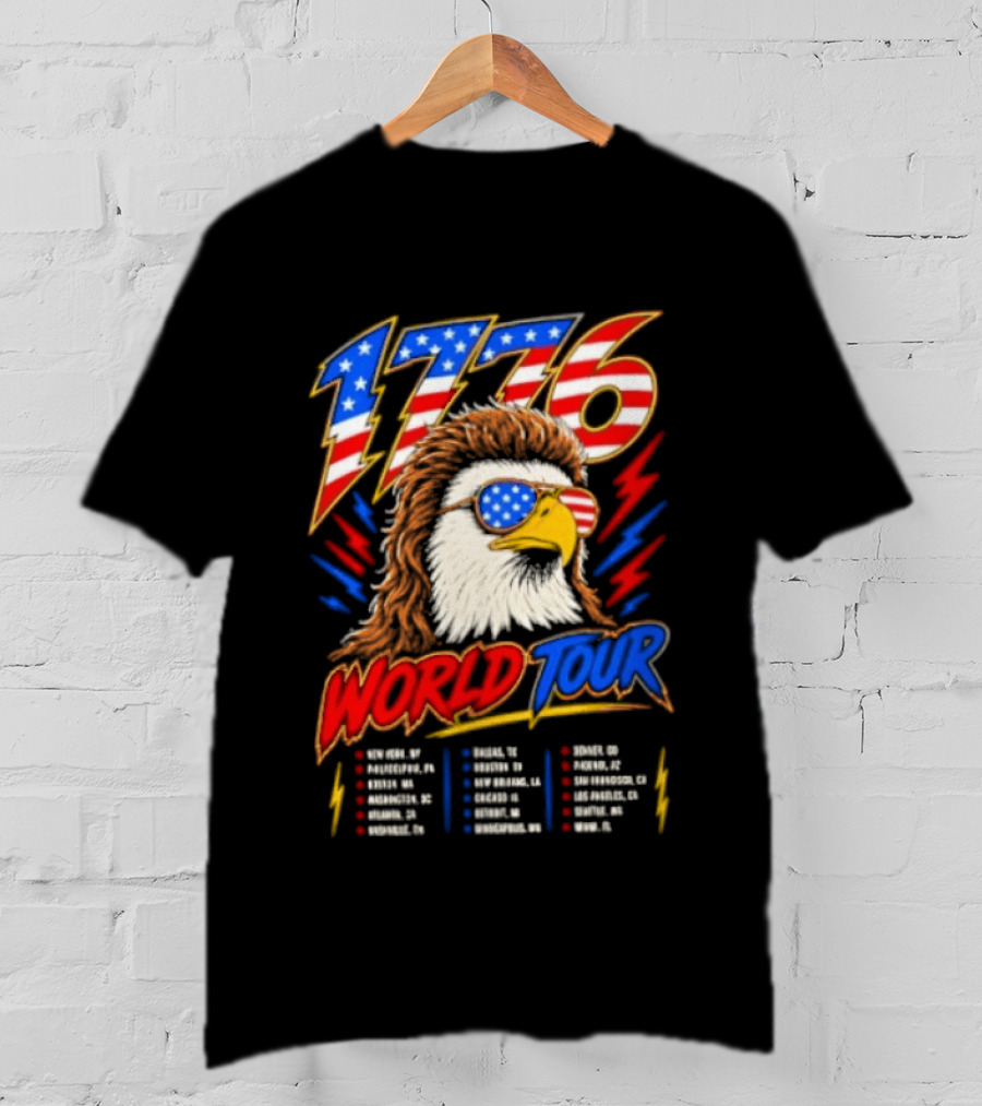1776 World Tour Bald Eagle Mullet USA Flag Sunglasses T-Shirt