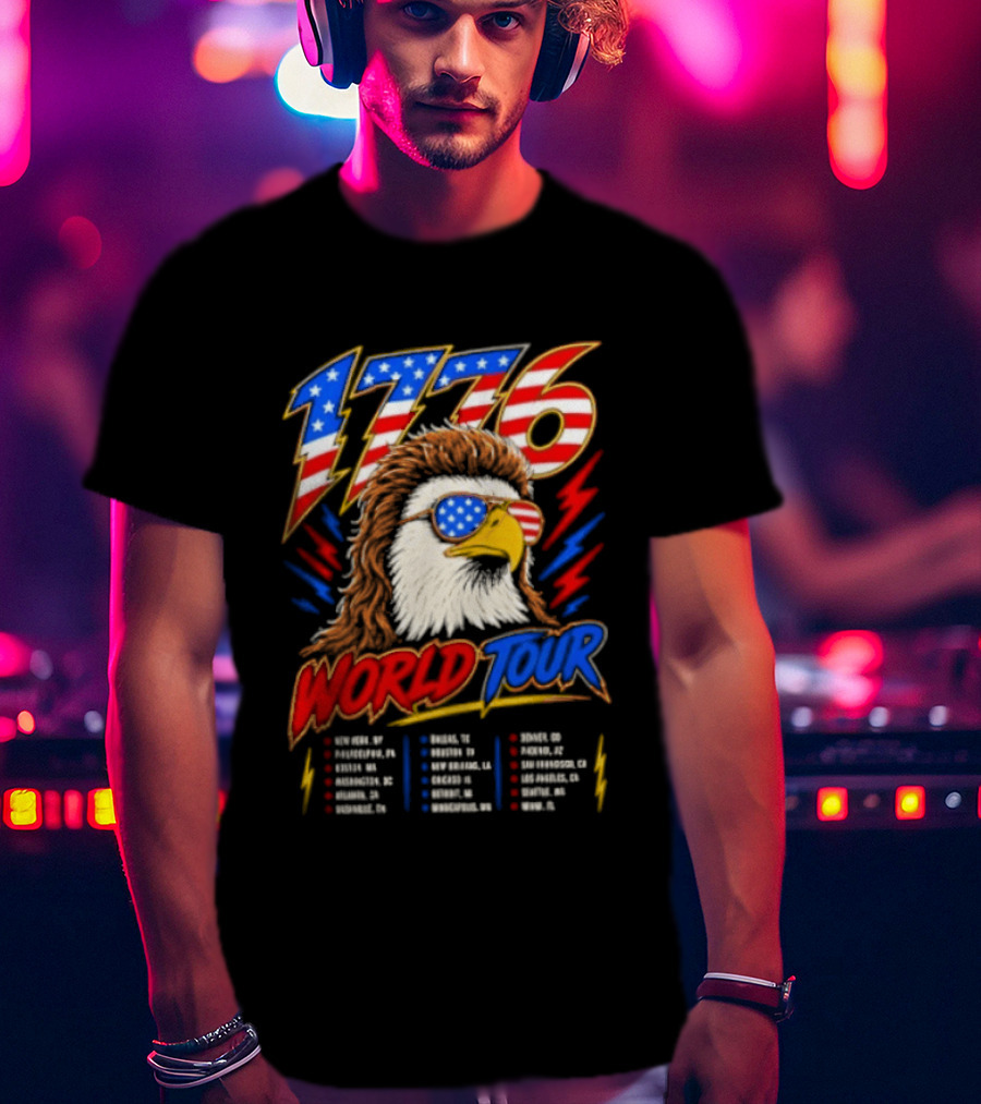 1776 World Tour Bald Eagle Mullet USA Flag Sunglasses T-Shirt