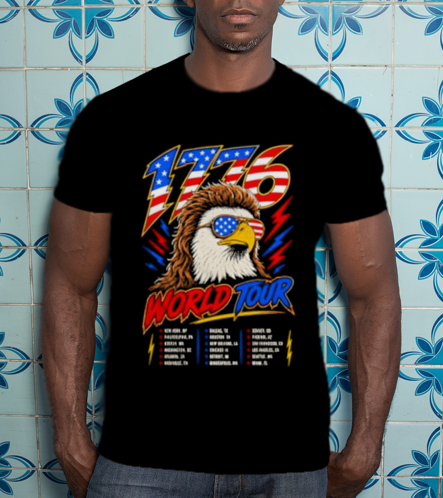 1776 World Tour Bald Eagle Mullet USA Flag Sunglasses T-Shirt