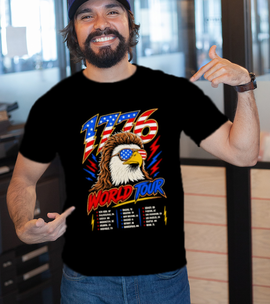 1776 World Tour Bald Eagle Mullet USA Flag Sunglasses T-Shirt